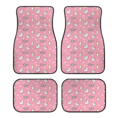 Cat Love Fish Bone Pink Automotive Floor Mats Front and Rear Car Mat Carpet Set 4 Pcs Fit for SUV,Vans,sedans,Trucks - color: Cat Love Fish Bone Pink