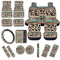 17 Pcs Aztec Cow Print Car Seat Covers Full Set with Floor Mats Steering Wheel Cover Shoulder Pads Armrest Pad Keychain Roof Gloves Cup Coaster Universal - color: Aztec Cow Print