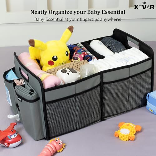 Baby Diaper Caddy Organizer with Changing Mat - Portable Car Caddy for Newborn Essentials, Diapers & Wipes, Perfect for Baby Shower and New Mom | Oxford Fabric, Grey
