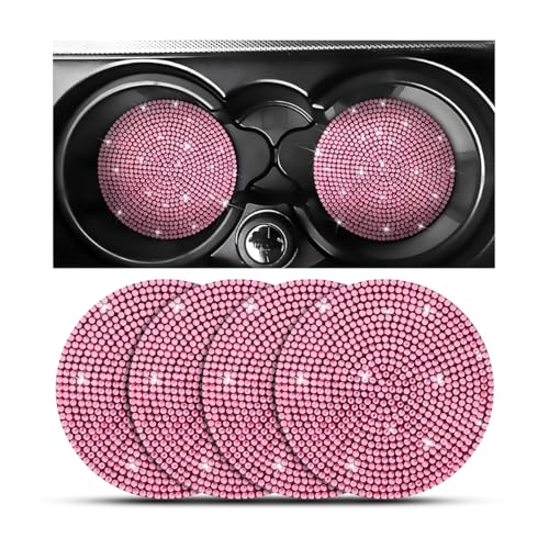Bling Car Cup Holder Coaster, Crystal Rhinestone Anti-Slip Insert Coasters, Universal 2.75 Inch Fashion Automotive Cup Mat, Car Interior Accessories Decor Gifts for Women (Pink, 4PCS) - color: Pink, size: 4PCS