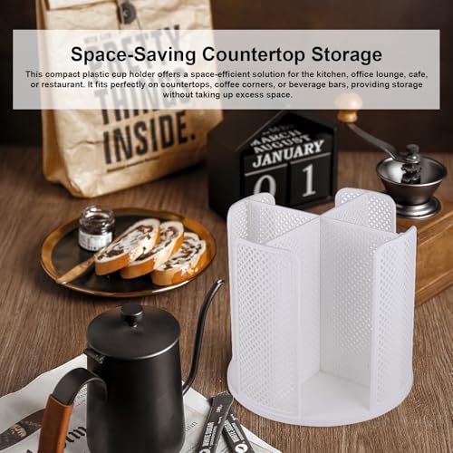 Coffee Cup Dispenser,360°Rotating Paper Cup Dispenser,Cup Holder with 4 Compartments Removable,Cup Dispenser Countertop,Disposable Paper & Plastic Cups,for Restaurant,Coffee Station,Bar,Office - color: White