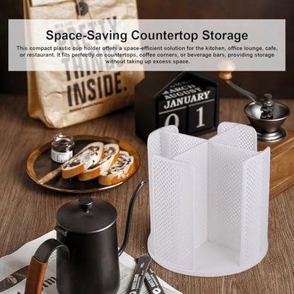 Coffee Cup Dispenser,360°Rotating Paper Cup Dispenser,Cup Holder with 4 Compartments Removable,Cup Dispenser Countertop,Disposable Paper & Plastic Cups,for Restaurant,Coffee Station,Bar,Office - color: White
