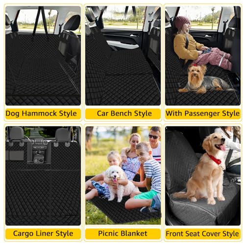 Vailge 6 in 1 Car Seat Cover for Back Seat, 60/40 Split, 100% Waterproof with Mesh Window, Scratch Prevent Anti-slip Dog Hammock, Standard - color: Black With Split Front Cover, size: Standard