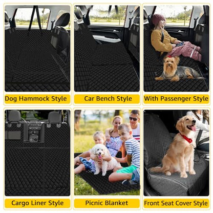 Vailge 6 in 1 Car Seat Cover for Back Seat, 60/40 Split, 100% Waterproof with Mesh Window, Scratch Prevent Anti-slip Dog Hammock, Standard - color: Black With Split Front Cover, size: Standard