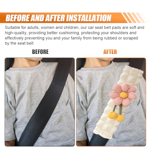 2PCS Cute Flower Car Seat Belt Cover Pads, Soft Safety Belt Shoulder Pad, Floral Auto Seat Strap Pad Neck Cushion Protector, Universal Car Accessories for More Comfortable Driving (Pink)