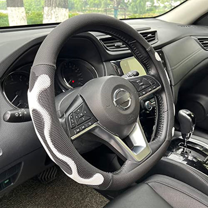 D Shaped Comfy Grip Steering Wheel Cover, Anti-Slip Design, Flat Bottom 14.5-15 Inch(Silicone White)