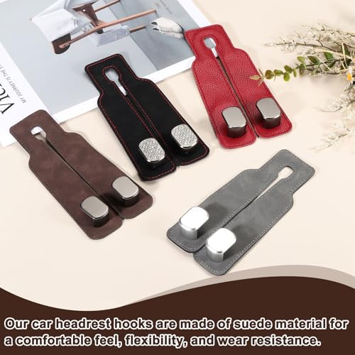 PATIKIL Headrest Hooks for Car, 2 Pcs Car Seat Back Organizers Storage Headrest Hook Suede Double Hanger Purse Holder for Cute Purses Bags, Gray