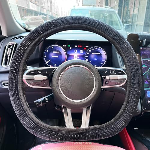 Steering Wheel Cover for Women Boho Universal Steering Wheel Covers Protector Car Accessories for Car 15 inch (Bling Black) - color: Bling Black