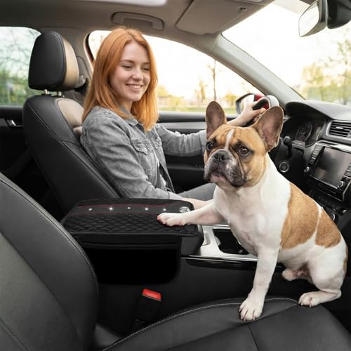 Bling Crown Car Center Console Cover, Crystal Leather Auto Armrest Box Cushion with 2 Storage Bags, Universal Crown Middle Console Cover Arm Rest Protector for Most Vehicles (Black) - color: Black