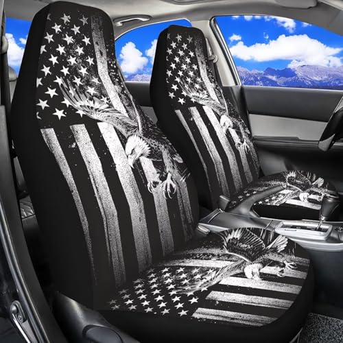 Dreaweet Black White American Eagle Car Seat Covers Front Seats Only Universal Washable 2 Piece Patriotic Car Accessories High Back Bucket Seat Covers for Most Cars SUV Trucks - color: Black White American Eagle