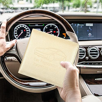 Car Insurance and Registration Holder, 5.5 x 5 Inch PU Leather Vehicle Glove Box Organizer Wallet Case for Insurance Card, Driver License, Paperwork - Champagne - color: Champagne