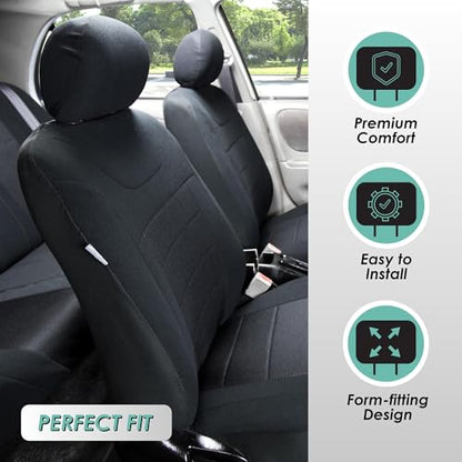 FH Group Car Seat Covers Quilted Flat Cloth Seat Covers Front Set with Gift - Universal Fit for Trucks, SUVs, and Vans (Black) FB070115