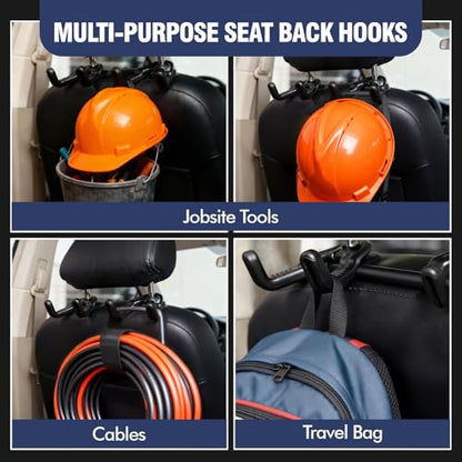 2Pack Hard Hat Holder for Truck Seat, Universal Hard Hat Hanger & Headrest Hook for Car/Truck, Seat Back Organizer for Hard Hats, Safety Vests, Bags & Gear, Durable Hard Hat Buddy Accessory