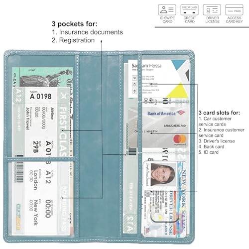 Leather Car Registration and Insurance Holder - Vehicle Glove Box Car Organizer,Auto Truck Comparment Accessories Case with Magnetic Closure for Driver License, Cards (Sky blue) - color: Sky blue