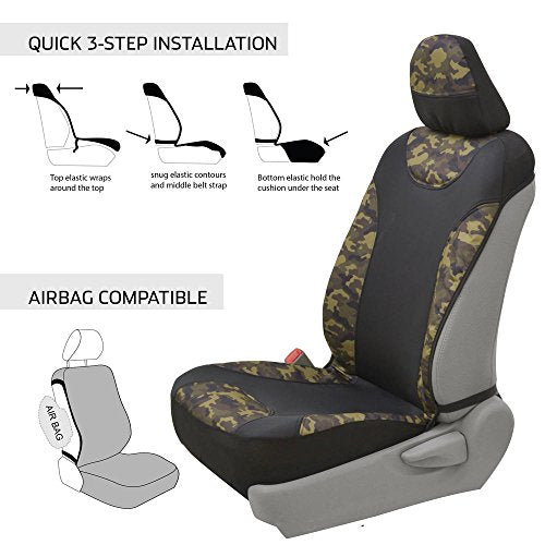BDK Waterproof Camo Seat Covers for Car Truck Van SUV, 2 Pack – Two-Tone Black & Camouflage, Durable Neoprene Seat Protectors, Sideless Design Compatible with Armrests and Airbags - color: Wateproof Front Seat Covers