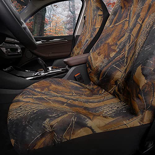 TOYOUN Camo Universal Front Car Seat Covers Waterproof Highback Bucket Seat Covers-Fit Most Cars, Trucks, SUVS, Vans 2 PCS Auto Fabric Seat Covers Camouflage Forest Pattern Car Seat Protector - color: brown