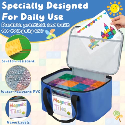 3 PCS Magnetic Tiles Storage Bag, Toy Storage Bags With Visual Top Flap, Label Pocket and Mesh Pockets Fit for LEGO, Building Blocks, Magnetic Tiles, Toy Cars - size: 3PCS(3 Large）