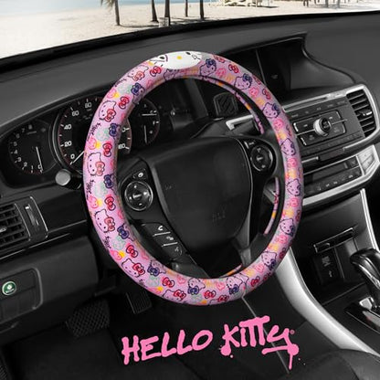 Hello Kitty Steering Wheel Cover, Official Sanrio Car Steering Wheel Cover with Universal Size 14.5-15.5, Cute Steering Wheel Cover for Women, Hello Kitty Car Accessories (Lavender Print) - style: Hello Kitty Lavender Doodle