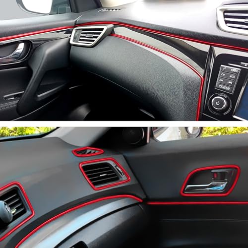 Spurtar Car Interior Trim Strip – Red Interior Decorative Molding Line, Aesthetic Auto Accessories for Women & Men, Universal Car Mods Trim for Dashboard & Air Vent, 32.8ft / 10M