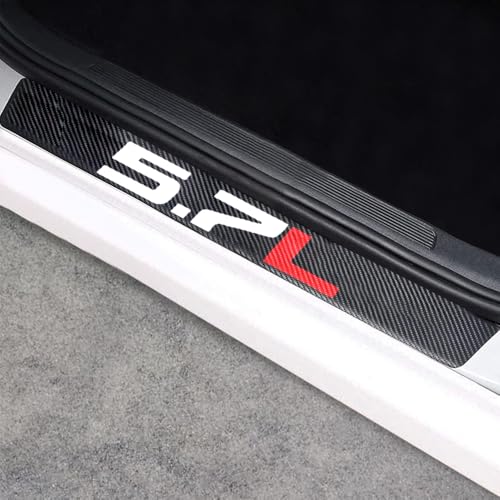 Universal Car Door Sill Protectors 5.7L fit Truck 4Pcs Carbon Fiber Vinyl Threshold Decorative Scuff Plate,Anti-Scratch, Anti-Dirty, Waterproof - color: door-5.7L