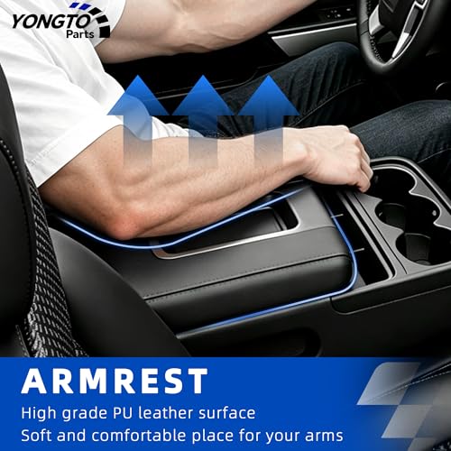 Front Seat Center Console Armrest Lid Black Leather Compatible with Chevy Silverado Suburban Tahoe 2014-2020, GMC Yukon XL Sierra, Cadillac Escalade Replace OE 22881398