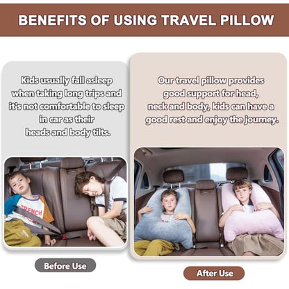 Car Pillow for Kids, Memory Foam Travel Pillow for Car and Adults, Kid Travel Pillow for Sleeping on Road Trip, Small Body Pillow for Kids (Grey)