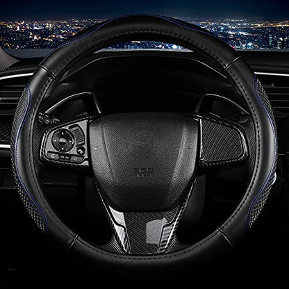 Leather Car Steering Wheel Cover 15 inch Universal Fit Microfiber Steering Wheel Cover Anti-Slip, Soft, Breathable, Full Surround Car Wheel Cover - color: Blue