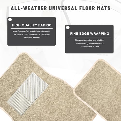 Sun Walker 4 PCS Car Floor Mats, Waterproof Anti-Slip Front & Rear Car Carpets with Driver Heel Pad, All Weather Floor Protective Pads Universal for SUVs Trucks Sedans Vans (Beige) - color: Beige