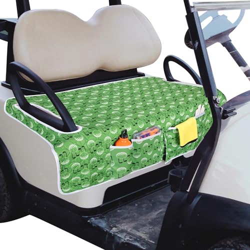 Golf Cart Seat Covers, Universal Golf Cart Seat Towel Blanket with 4 Front Pockets & Nonskid Bottom Fits for EZGO, Yamaha, Club Car and More 2 Person Seats Golf Carts - color: Green Golf Ball
