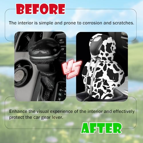 Car Gear Shift Hoodie, Cute Cow Stripe Shifter Knob Hoodie Cover for Cars, Trucks, SUVs, Auto Interior Protector Decoration Gadgets for Women Men 2024