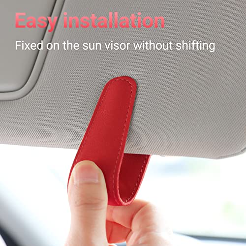 Sunglass Holder for Car Visor Sunglasses Clip Magnetic Leather Glasses Eyeglass Holder Interior Car Accessories for Woman Man - 2 Packs Red - color: Red