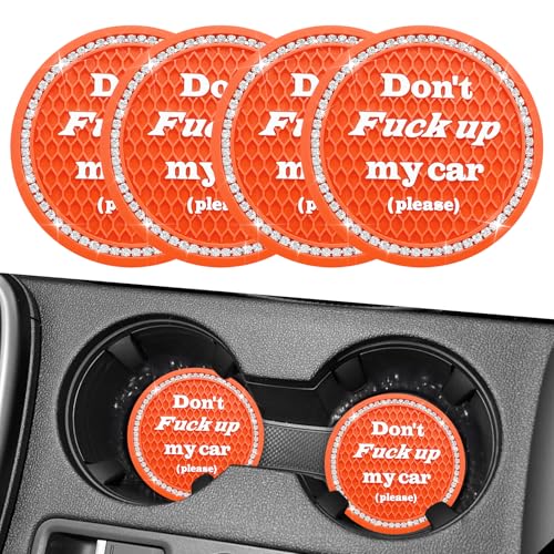 4PCS Bling Car Cup Holder Coaster, 2.75 Inch Anti-Slip Auto Insert Cup Coaster, Universal Interior Decor Accessories Crystal Car Drink Cup Mat Perfect for Women Girls (Orange, 4PCS) - color: Orange, size: 4PCS