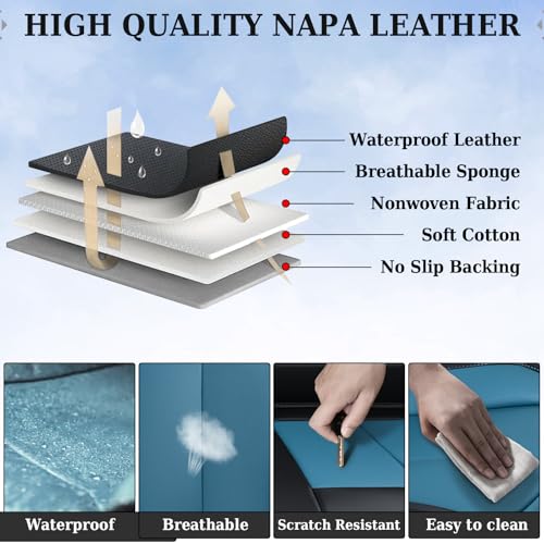 Coverado Back Leather Car Seat Covers for Trucks, Rear Seat Covers for Cars, Automotive Seat Covers Back Car Seat Cover, 3-Pieces Waterproof Nappa Leather Car Seat Cushion Protector, Black&Blue - color: Black&Blue