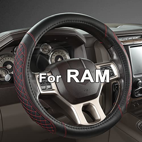 Customized Auto Car Steering Wheel Cover for Dodge RAM 1500 2500 3500, 15.5-16 inch (Diamond Quilted-Black+Red-Large Size) - color: B-Black+Red, size: Large Size (15 ½''-16'')