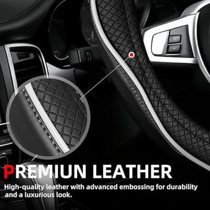 NBTEPEM Customized Auto Car Steering Wheel Cover for Toyota, Microfiber Leather Steering Wheel Covers with Anti-Slip Lining, Breathable, Safety, Soft, Sports Style (Black with White Line) - color: Black with White Line