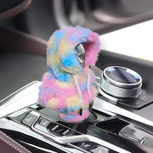 Universal Plush Hoodie Car Shift Knob Cover, Cozy Gear Shift Cover for Manual and Automatic Vehicles, Fun Car Interior Decor Accessories (Pink) - color: Pink