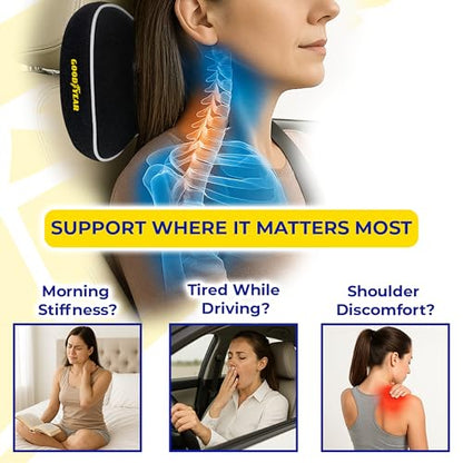 Goodyear Car Neck Pillow, Soft Memory Foam Headrest Pillow for Driving, Ergonomic Car Seat Headrest Cushion with Adjustable Strap, Breathable & Removable Cover, Neck Pain Relief, Black - color: Black