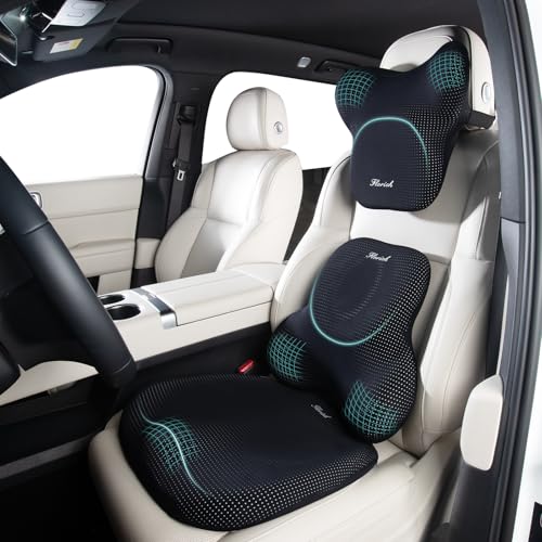 Car Seat Cushion and Lumbar Support Pillow for Office Chair Car, Neck Headrest Pillow, Ergonomic Memory Foam, Pressure-Relieving Back Support for Car, Office Chair & Wheelchair – Black - color: Black, size: Seat Cushion&Lumbar Pillow&Headrest Pillow