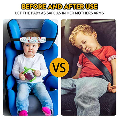 Baby Carseat Head Support,Car seat Straps Pillow Support Ban,Stroller Neck Relief Strap Headrest,Slumber Sling Sleep Positioner for Toddler Infants Child Children Kids(White Stars + Birds) - color: White