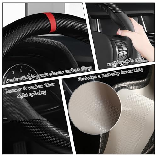 Black Carbon Fiber Leather Steering Wheel Cover, Microfiber Leather, Anti-Slip, Breathable, Universal Fit for 14.5–15 in Steering Wheel Cover for Men Women - color: Splicing Carbon Fiber - Black