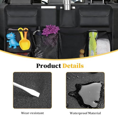 Car Trunk Organizer, Large Capacity Hanging Collapsible Vehicle Backseat Storage Bag with 8 Pocket, Foldable Automotive Trunk Organizer Bag for Travel, Universal for Sedan MPV SUV