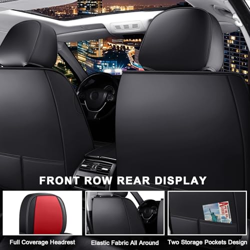 JWLK Seat Covers for Infiniti QX60 2014-2026, Anti-Slip Breathable Seat Covers for Cars, Luxury Nappa Leather Automotive Seat Covers Sets Compatible with Airbag (Standard 2 Seats, Black Red)
