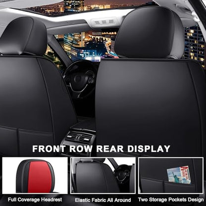 JWLK Seat Covers for Infiniti QX60 2014-2026, Anti-Slip Breathable Seat Covers for Cars, Luxury Nappa Leather Automotive Seat Covers Sets Compatible with Airbag (Standard 2 Seats, Black Red)