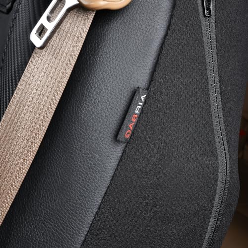 Flying Banner car seat Covers Quality Carbon Fiber Air Mesh Fabric Sport Low High Back Bucket Back Pocket Arm Rest (2 Fronts-Low Bucket-Built-in Seatbelt Compatible, Black - Faux Leather) - color: Black - Faux Leather -- Built-in Seatbelt Compatible, size