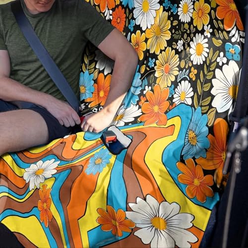 Hippie Daisy Swirl Print Back Seat Cover, Waterproof Bench Rear Seat Cover Universal Car Seat Cover Automotive Interior Covers for Sedans SUVs Vans Trucks - color: Hippie Daisy Swirl