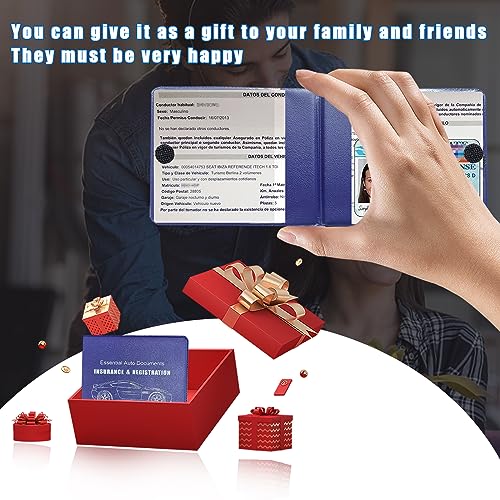 Ziciner Car Registration Insurance Holder, 2Pack Essential Auto PVC Card Document Glove Box Organizer with Velcro Closure, Universal Car Accessories for Men & Women (Blue/Back Flag) - color: Blue/Back Flag