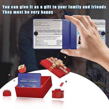 Ziciner Car Registration Insurance Holder, 2Pack Essential Auto PVC Card Document Glove Box Organizer with Velcro Closure, Universal Car Accessories for Men & Women (Blue/Back Flag) - color: Blue/Back Flag