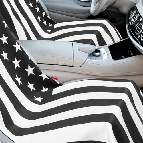 Hahafelt Car Seat Towel Covers with Storage Bag, 63 x 32 Inch Universal Non Slip Waterproof Sweat Protector for Car Truck, Gym Swimming Running, Machine Washable(2 Pack,Black White American Flag) - style: Black White American Flag