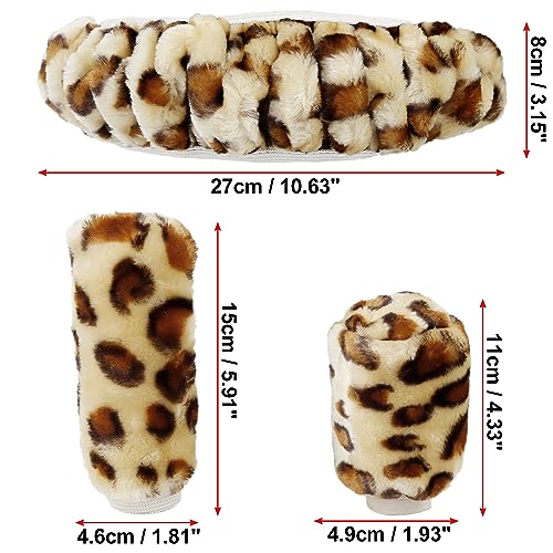 X AUTOHAUX Elastic Leopard Pattern Fluffy Car Steering Wheel Cover with Handbrake Gear Shift Cover Set Universal Beige - color: Beige