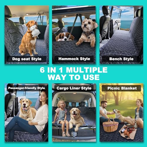 4 in 1 Dog Car Seat Cover for Back Seat, Durable 600D Dog Hammock with Mesh Window & Side Flaps, Pet Car Seat Protector for Cars, SUVs 52"